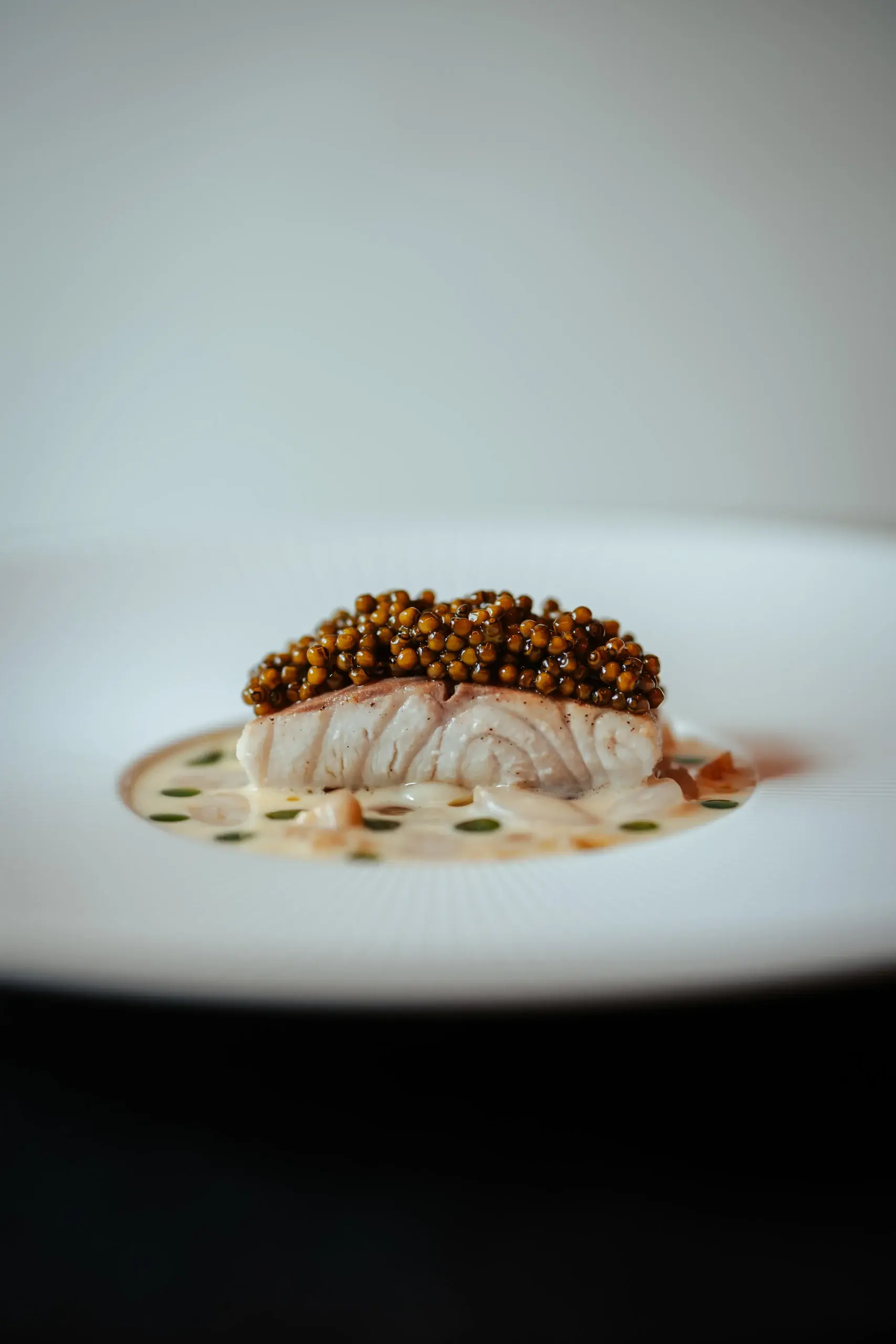 Stör — Signature-Gericht im Restaurant 141 mit Kaviar und Vin Jaune Sauce